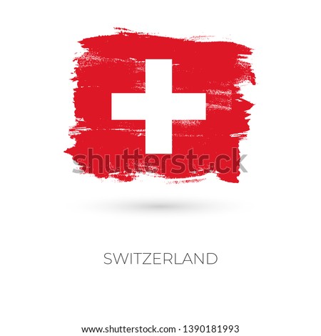 Switzerland colorful brush strokes painted national country flag icon. Painted texture.
