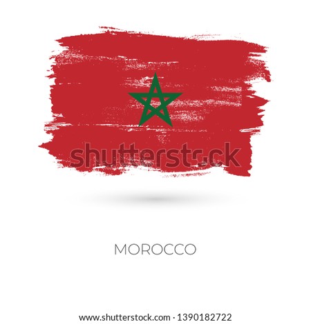 Morocco colorful brush strokes painted national country flag icon. Painted texture.
