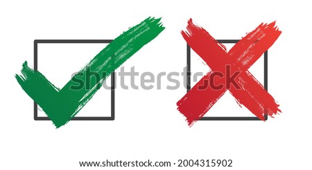 Check mark symbol tick YES-NO button. Dirty grunge hand drawn with brush strokes tick v vector illustration isolated on white background. Mark graphic design for vote in check box, web, etc.