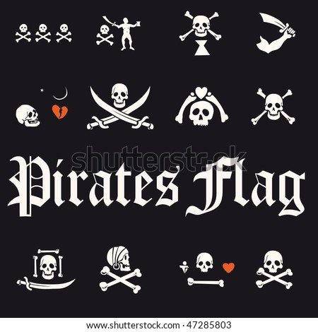 A Set Of Pirate Flags, Skulls And Bones Vector Illustration - 47285803 ...