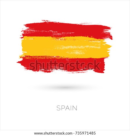Spain colorful brush strokes painted national country flag icon. Painted texture.
