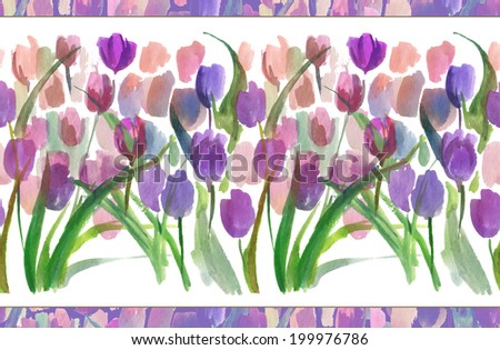 Horizontal pattern of colorful tulips