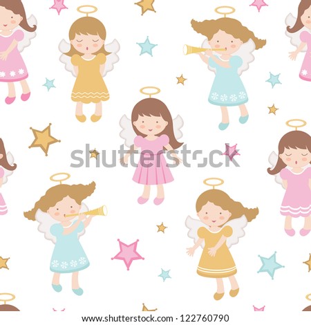 A Colorful Angels Seamless Pattern Stock Vector Illustration 122760790 ...