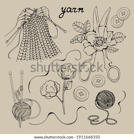 Yarn hand drawn graphic elements realted to sewing and knitting Foto d'archivio © 