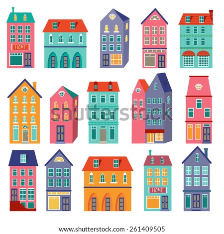 Colorful houses collection. Home sweet home set. vector illustration