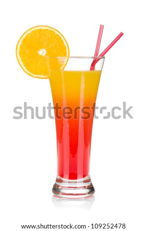 Tequila sunrise cocktail. Isolated on white background