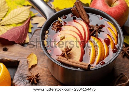 Similar – Image, Stock Photo Hot mulled wine with orange slice