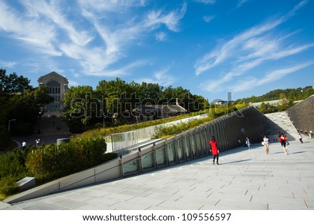 SEOUL, KOREA - SEPTEMBER 22: Students walk around the new Ewha Campus Complex, ECC, at Ewha Womans University, world\'s largest all female college, on September 22, 2009 in Seoul, Korea
