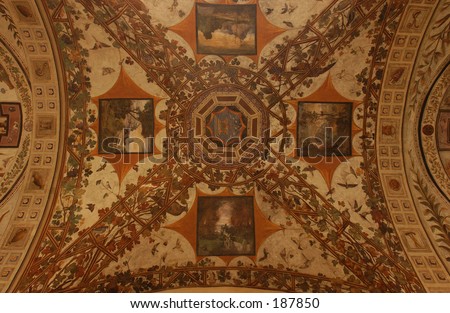 Low angle view of a frescoed ceiling, Siena, Tuscany, Italy,