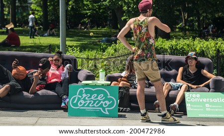 NEW YORK - JUNE 16: kids in Washington Square Park on June 16, 2014 in New York. Washington Square Park is one of the best-known of New York City\'s 1,900 public parks.