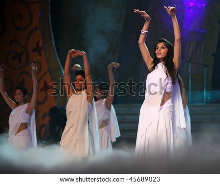 BEIJING - JANUARY 31: Dancers perform on stage during Indian Music and Dance Show at Beijing Exhibition Theater on January 31, 2010 in Beijing, China.