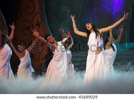 BEIJING - JANUARY 31: Dancers perform on stage during Indian Music and Dance Show at Beijing Exhibition Theater on January 31, 2010 in Beijing, China.