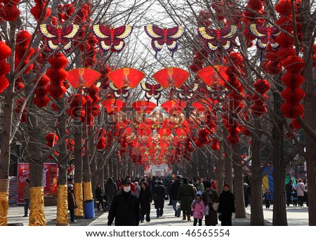 BEIJING - FEBRUARY 13: Visitors enjoy the Spring Festival Temple Fair at Ditan Park on February 13, 2010 in Beijing, China, for the celebrations of the upcoming Chinese New Year.