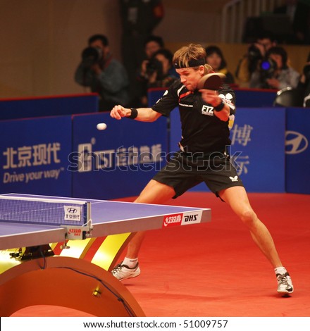 BEIJING - APRIL 15: Michael Maze (DEN) during match against Jun Mizutani (JAP) at the HYUNDAI Asia-Europe All Stars Series event day2 on April 15, 2010 in Beijing, China.