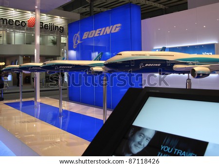 BEIJING - SEPTEMBER 25: Boeing exhibition on display area on display during 13th Beijing International Aviation & Aerospace Exhibition at CIEC on September 25, 2009 in Beijing, China