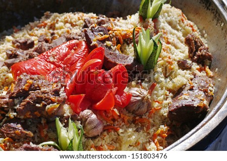 Boiled rice with meet   and vegetables