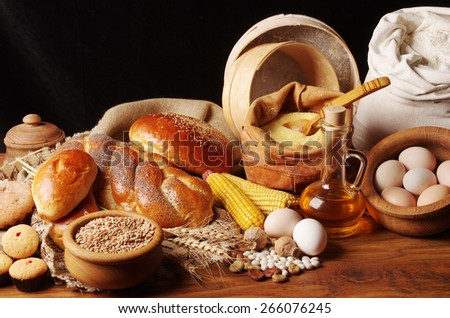 Bakery, corn, eggs,flour, grains