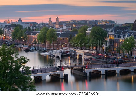 Image, Stock Photo Bridge over the Amstel river at night in Amsterdam