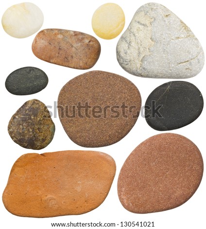 Stones isolated on white background. Smooth sea rocks.