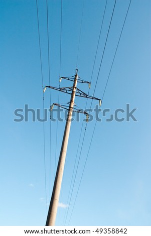 high voltage power supply line on a blue sky background