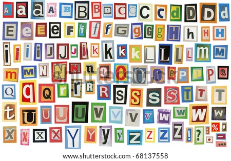 Colorful Alphabet Made Of Magazine Clippings And Letters . Isolated On ...