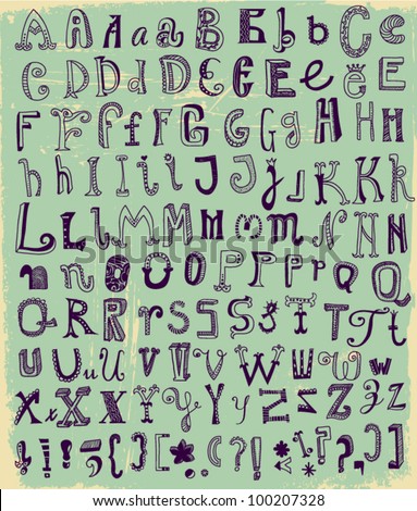 Whimsical Hand Drawn Alphabet Letters, with most common keystrokes: question marks, exclamation points, commas, brackets, stars, etc. Stock fotó © 