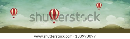 Air Background Header, with hot air balloons and rolling hills