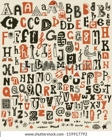 Hand Drawn Alphabet Letters and Symbols - Doodle ABC sets with most common keystrokes: question marks, exclamation points, stars, 'at' signs, dashes etc. Stock fotó © 