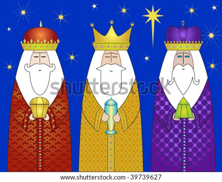 Three Wise Men Bearing Gifts To Christ Stock Vector Illustration ...