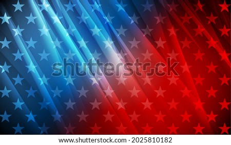 USA colors, stars and stripes abstract bright design. Independence Day modern vector background. Glossy concept american flag