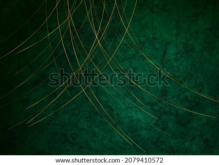 Golden minimal wavy lines on dark green grunge abstract background. Vector illustration