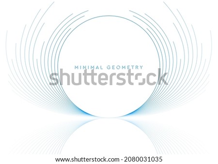 Blue white minimal round lines abstract futuristic tech background with reflection. Vector digital art design