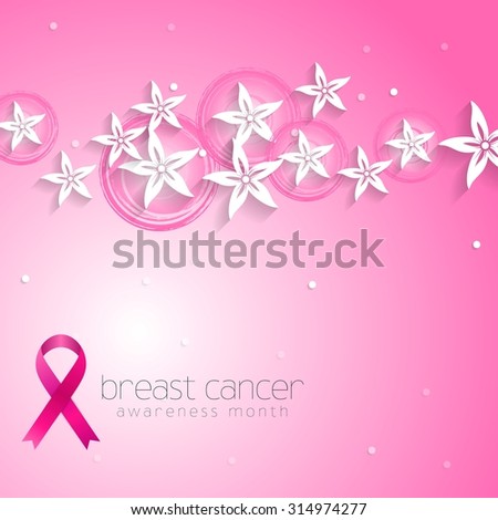 Flowers pink design and breast cancer awareness ribbon. Vector background