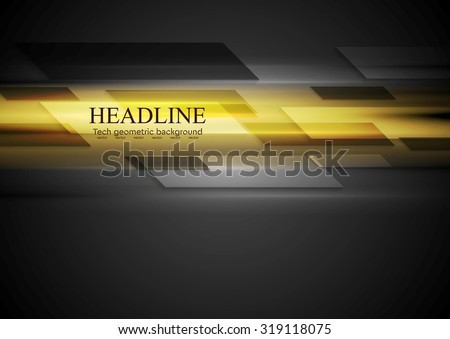 Tech dark background with yellow glowing light. Vector design