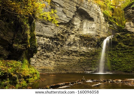 Eagle Cliff falls at Havana Glen in New York during fall. A beautiful short gorge in the Finger Lakes region.