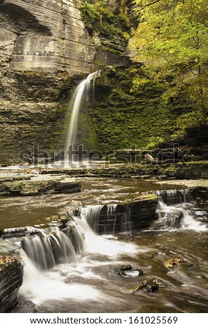 Eagle Cliff falls at Havana Glen in New York during fall. A beautiful short gorge in the Finger Lakes region.