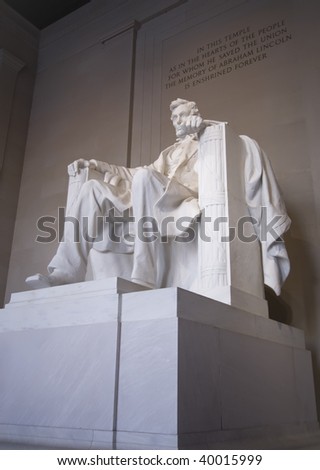 A photo of Abraham Lincoln\'s statue inside the Lincoln Memorial. Located on the National Mall in Washington DC.