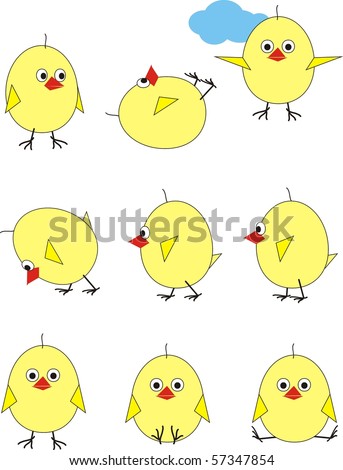 Set From 9 Chickens In Various Poses. Cartoon Stock Vector 57347854 ...