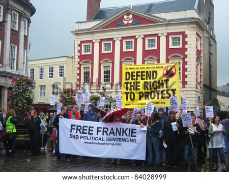 YORK, ENGLAND - AUGUST 20: English people protest to defend the right to protest and free Frankie and end political sentencing on August 20, 2011 in York city center.