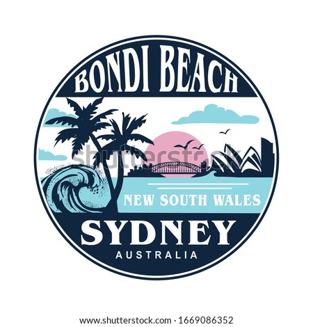 Bondi beach typography, tee shirt graphics, vectors, surf 