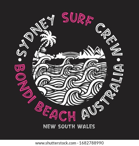 Sydney surf typography, tee shirt graphics, vectors