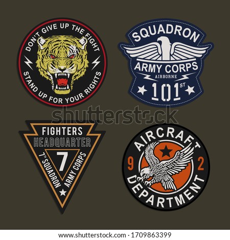 Label of military typography, tee shirt graphics, vectors