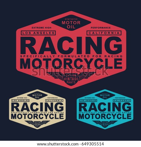 Motorcycle racing label typography, tee shirt graphics, vectors