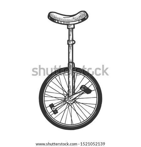 Unicycle bicycle sketch engraving vector illustration. Tee shirt apparel print design. Scratch board style imitation. Hand drawn image.