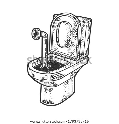 periscope in the toilet sketch engraving vector illustration. T-shirt apparel print design. Scratch board imitation. Black and white hand drawn image.