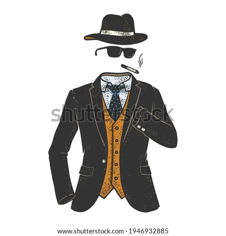 invisible Man character color sketch engraving vector illustration. T-shirt apparel print design. Scratch board imitation. Black and white hand drawn image.