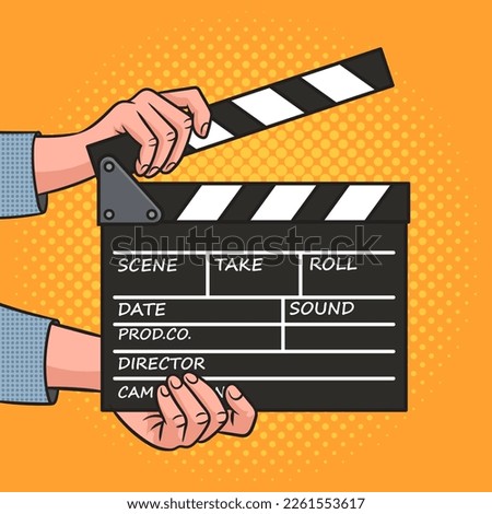 Movie clapperboard pop art retro vector illustration. Comic book style imitation.