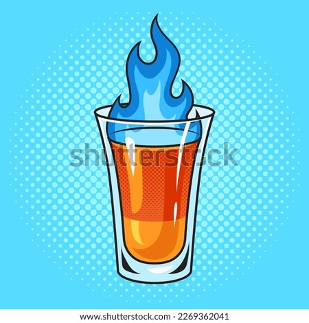 burning cocktail drink shot pinup pop art retro vector illustration. Comic book style imitation.