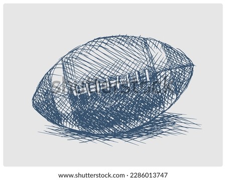 Football ball sketch obsolete blue style vector illustration. Old hand drawn azure engraving imitation.