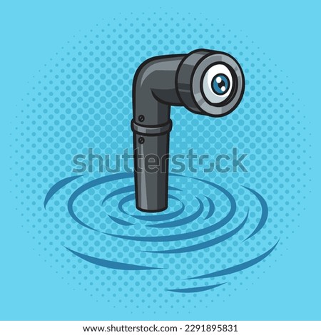 submarine periscope over water pinup pop art retro vector illustration. Comic book style imitation.